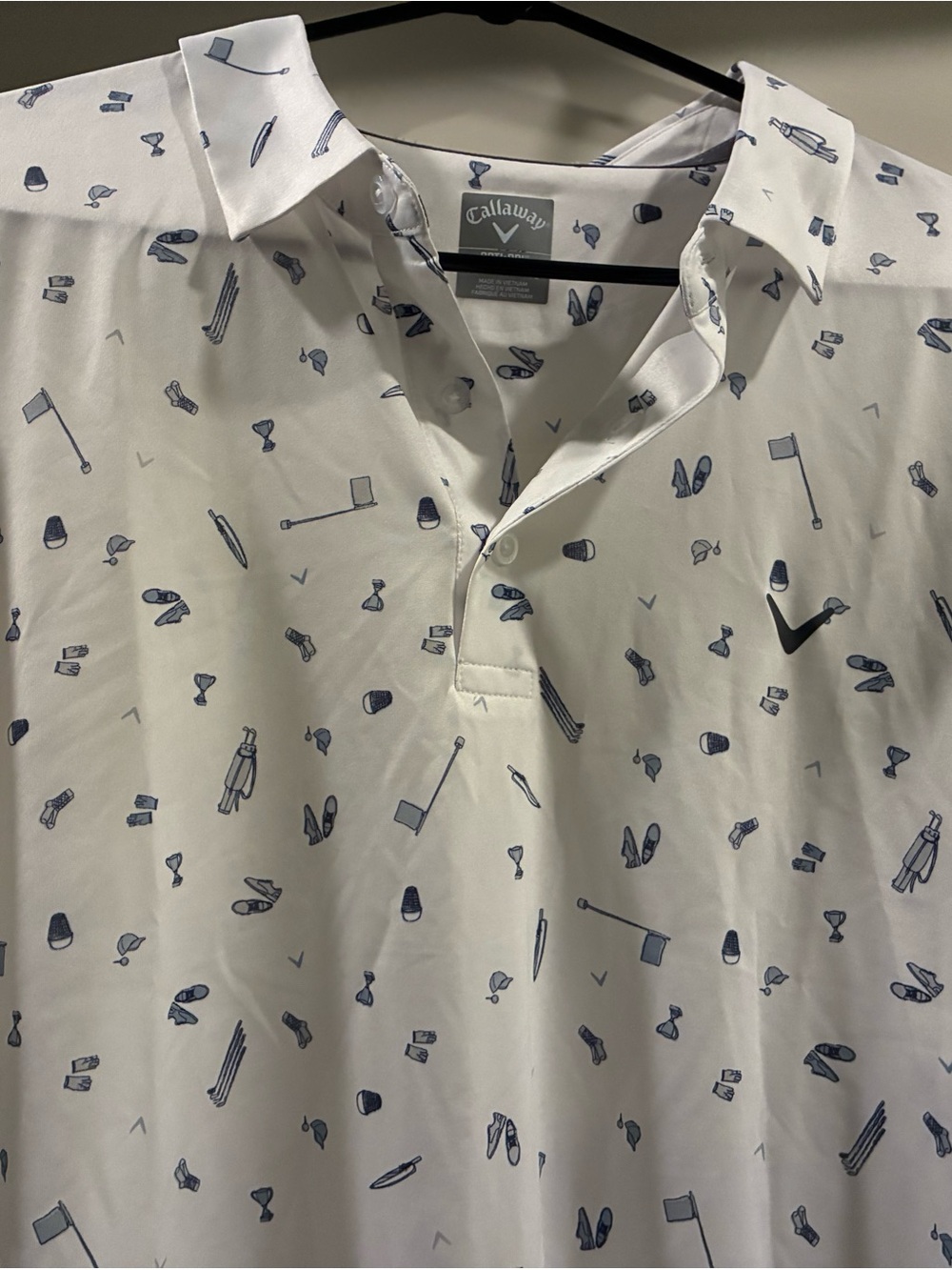 Callaway Men’s White Golf Polo with Navy Golf Icon Print